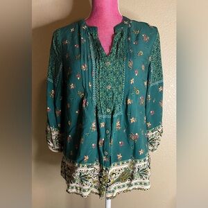 Fig and Flower Teal Floral Blouse